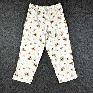 Stamp Floral Drawstring Pants Womens Large L White Cozy Loungewear